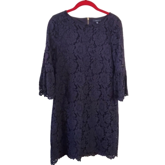 IMNYC Isaac Mizrahi Black Lace Bell Sleeve Exposed Zip Sheath Dress Size XS - Picture 1 of 6